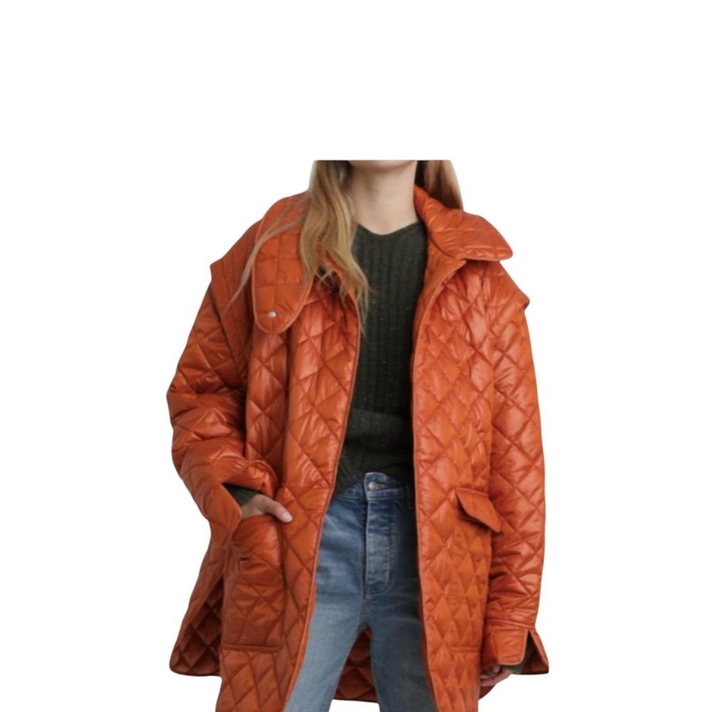 A.L.C Harley Orange Coat Quilted Size XS Oversized Convertible Jacket Retro Cozy